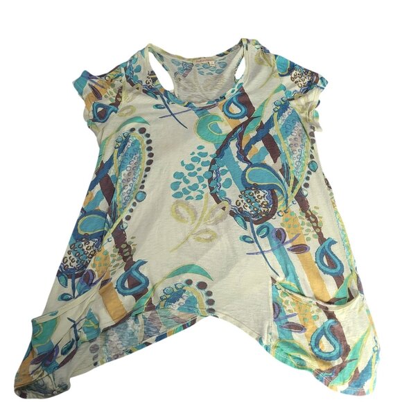 FRESH PRODUCE Women's XL Green Blue Brown Paisley Blouse Top Artsy Abstract - Picture 3 of 10